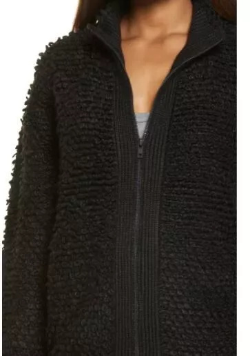 Treasure & Bond Womens Loop Yarn Front Full Zip Cardigan Black XSmall MSRP $99 3