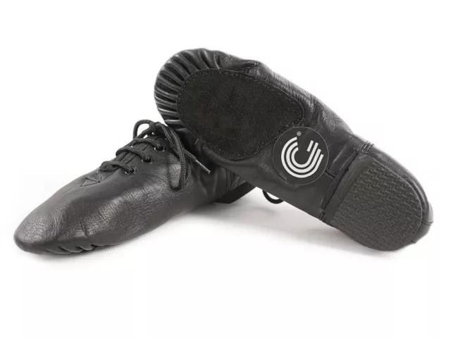 JAZZ DANCE SHOES BLACK LEATHER  SPLIT SOLE LACES Unisex