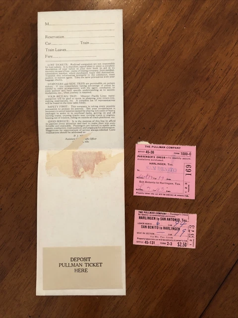 The Pullman Railroad Company Passenger Paper Check Pass Vintage