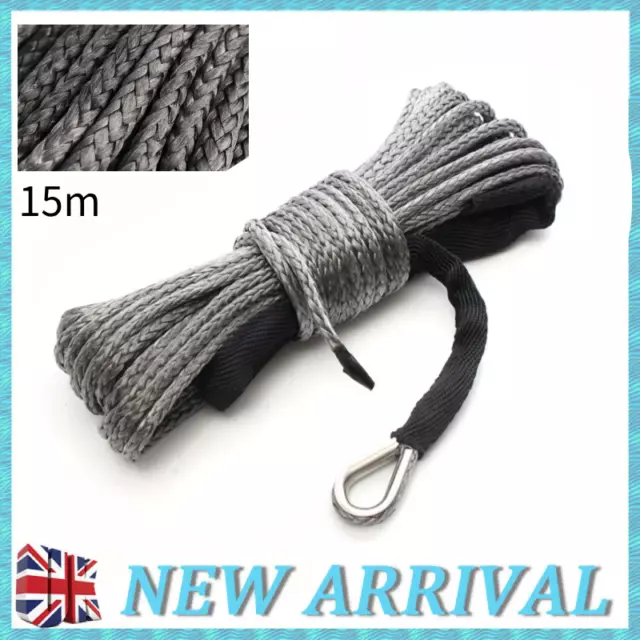 15M Synthetic Winch Line Cable Rope 7700LBs Towing Rope Universal Car ATV UTV UK