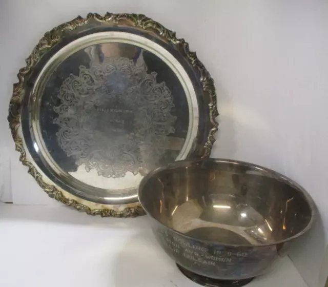 Two Silverplate Bowling Trophies, Platter and Bowl 1959-60