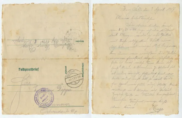 97672 - Feldpostbrief - 4.4.1917 nach Hannover