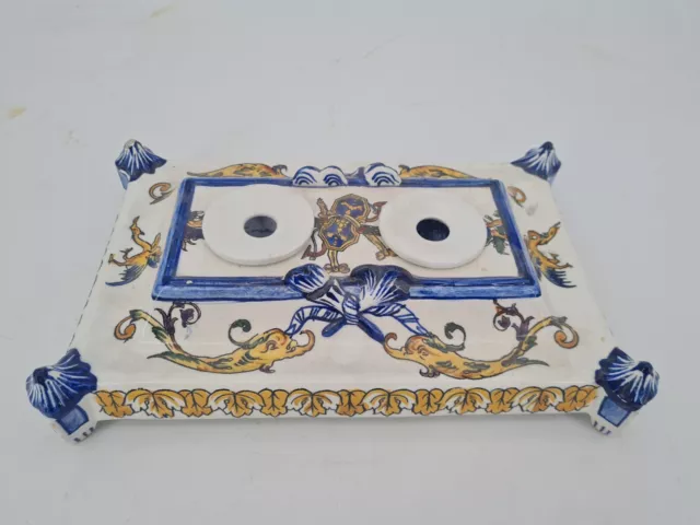 Ancien encrier en Faience De Gien, décor renaissance
