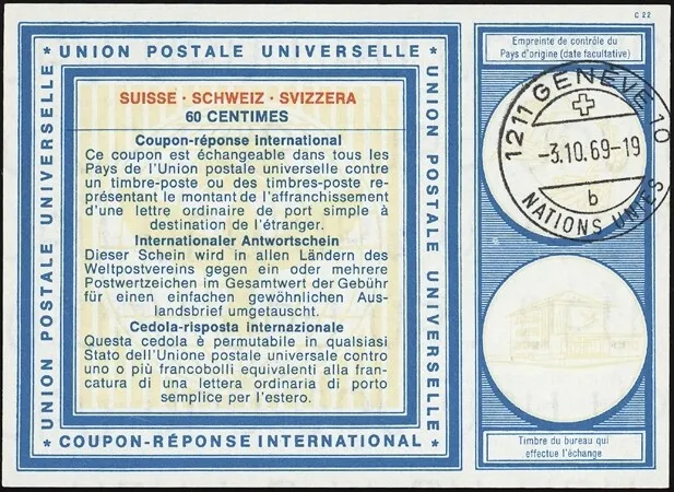 UNEO, 1969. International Reply Coupon IRC17 Last Day :b", Geneva