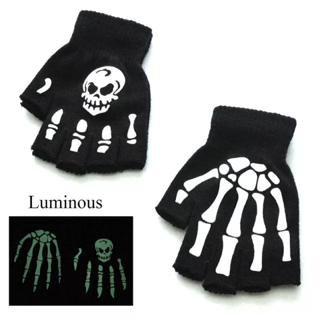 Unisex-Skelett-Schädel-Halbfingerhandschuhe Leuchtende Halloween- #N