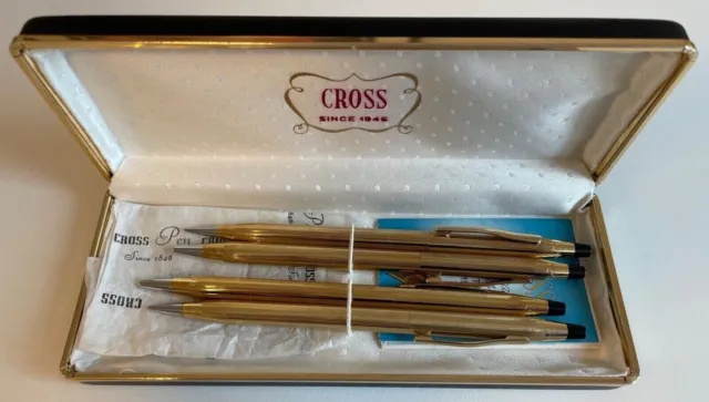 Set Esclusivo CROSS Vintage: 2 Penne a Sfera e 2 Matite 12/14KT Placcate Oro
