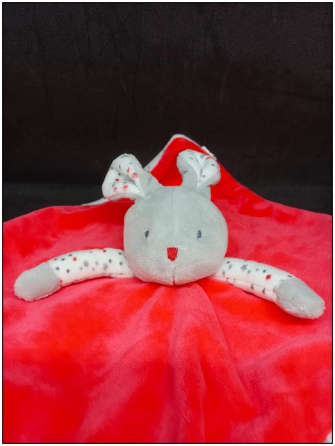 Doudou plat Lapin souris - Rouge Blanc Etoiles - Obaibi Okaidi 2