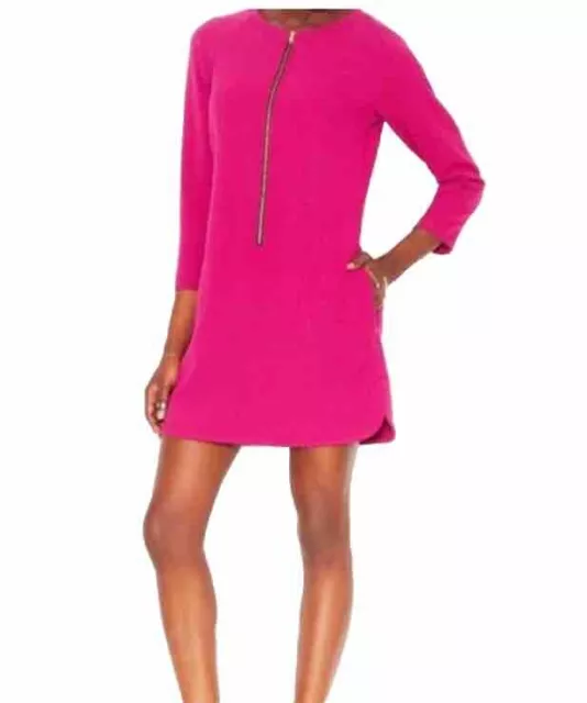 Rachel Rachel Roy Pink Knit Shift Dress Zip Front Sleeves Knee Length Size S 6
