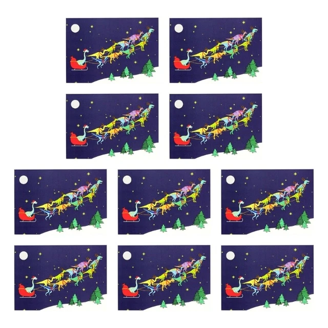Festive Christmas Dinosaur Sled PopUp Card w/ Envelope New Year Greeting Card