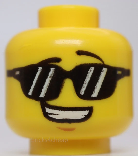 Lego Yellow Minifig Head Dual Sided Black Eyebrows Left Raised Sunglasses
