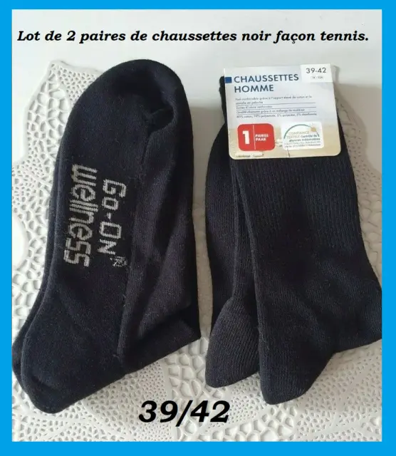 Lot de 2 paires de chaussettes noir façon tennis P: 39/42