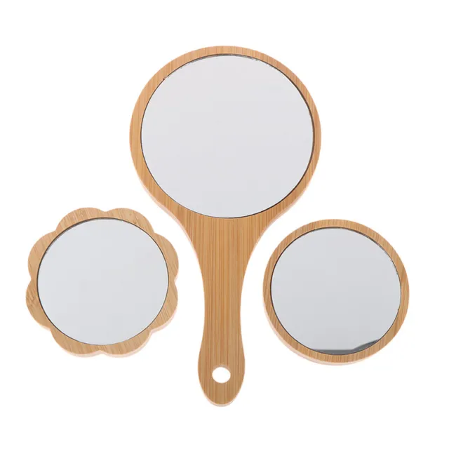 Espejo de maquillaje de bambú mango pequeño espejo cosmético en forma de ciruela espejo de bolsillo y