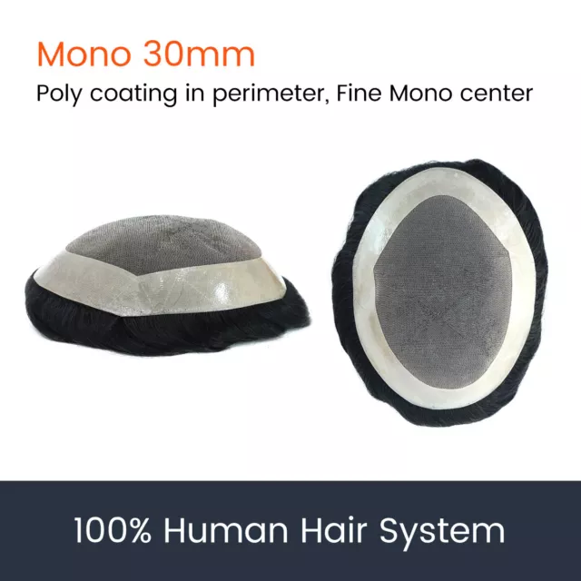 Mens Toupee Real Human Hair Fine Mono Hair Replacement Durable Hairpiece For Men