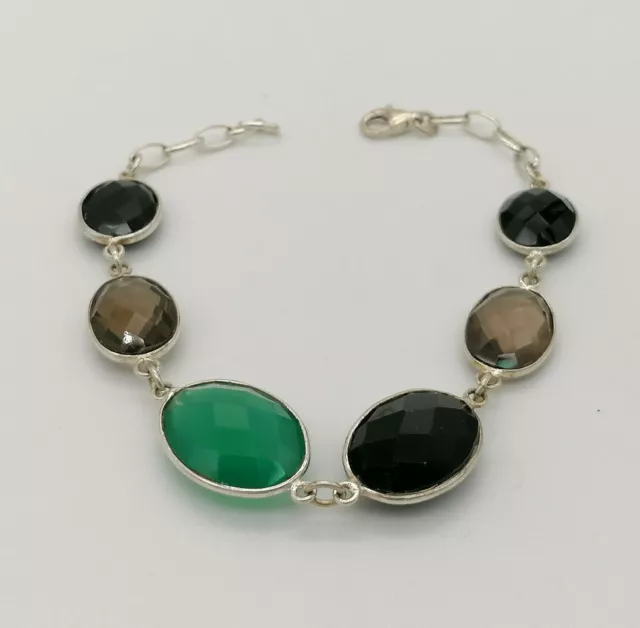 Femmes Bracelet Argent 925 Agate Vert Onyx Quartz Fabriqué En Italie