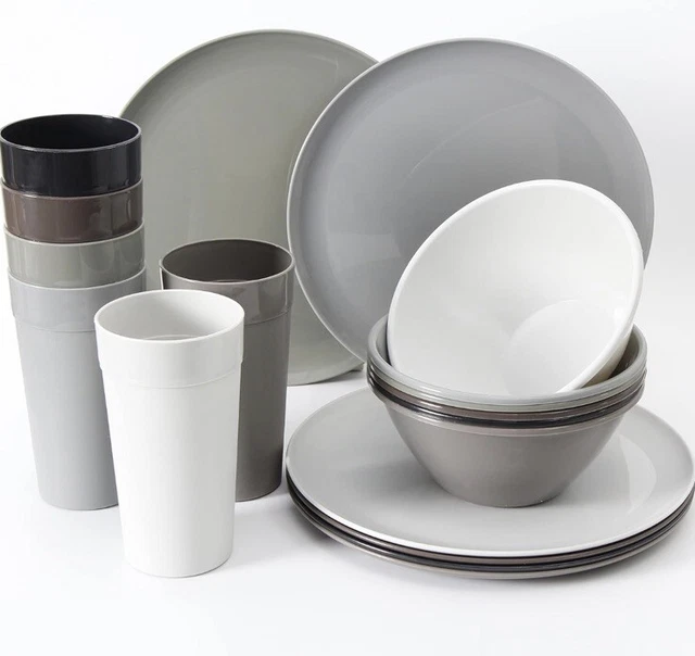 Youngever Set di stoviglie da cucina in plastica riutilizzabile 18 pezzi, piatti,