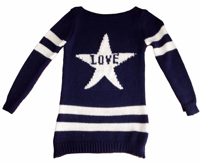 Mini Abito Maxi Pull Maglia Bambina Bimba Inserto Stella Love Tg.10-12-14 Anni