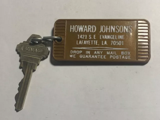 Howard Johnsons Hotel Motel Room Key Fob & Key Lafayette Louisiana #159 RARE
