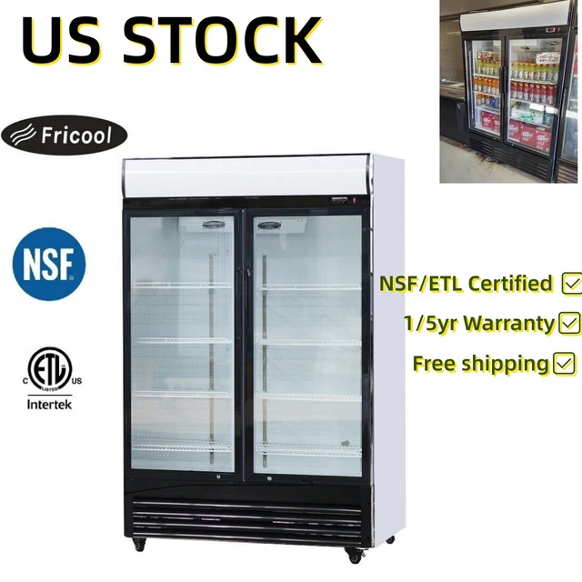 Fricool 51" Glass Double Door Merchandiser Refrigerator Beverage Cooler NSF/ETL