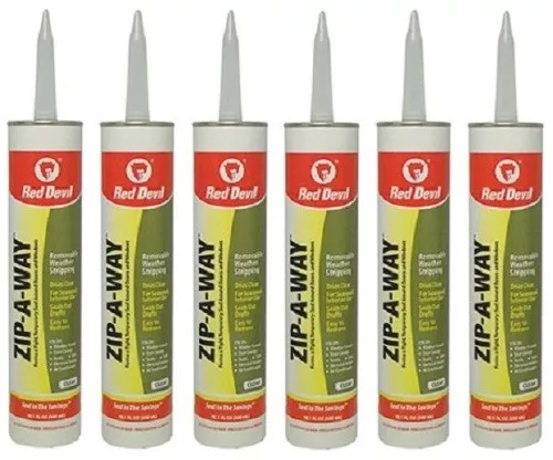 (6) Red Devil 0606 Zip-A-Way 10.1 oz Clear Removable Caulk Caulking Weatherstrip