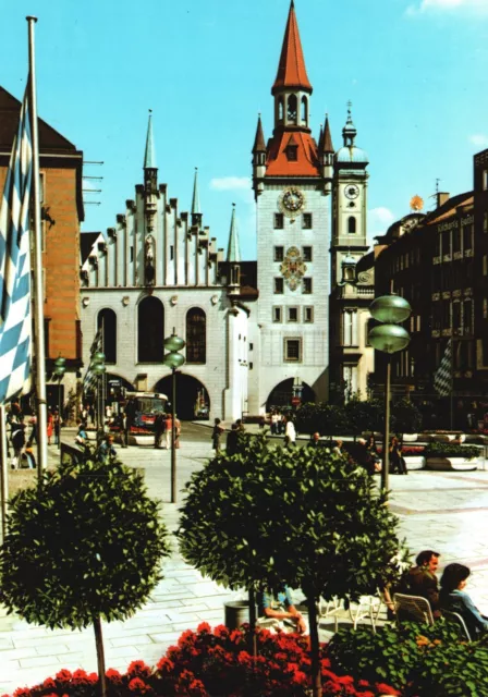 Vintage Postcard Marienplatz Mit Altem Rathaus Old Town Hall Munich Germany DE