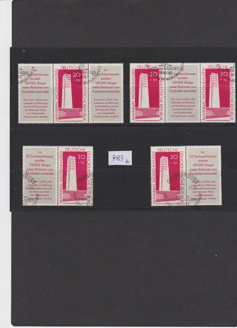 " DDR " 4 verschied. gestempelte Zusammendrucke Mi.Nr. 783 b " Sachsenhausen "-3