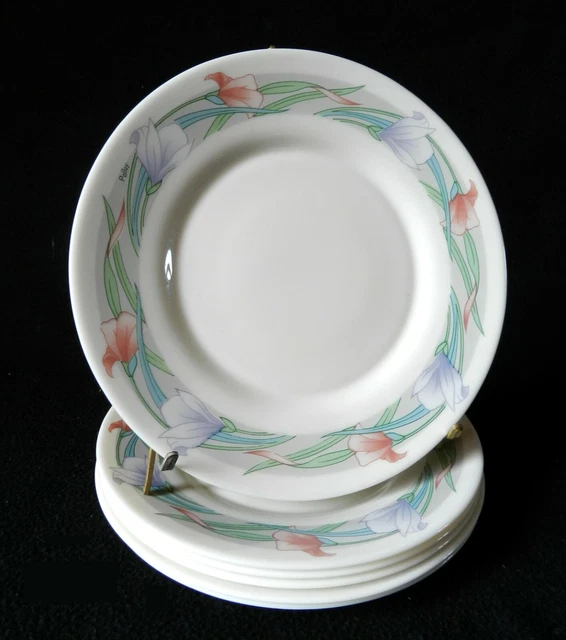 A6/ 6 Assiettes a Dessert Arcopal Jaune Bleu Palluy Pomme Vintage 20cm