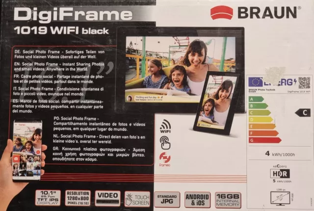 Braun DigiFrame 10,1" TFT-LCD Touch Display 16:10 mit WiFi Funktion Fotos Videos