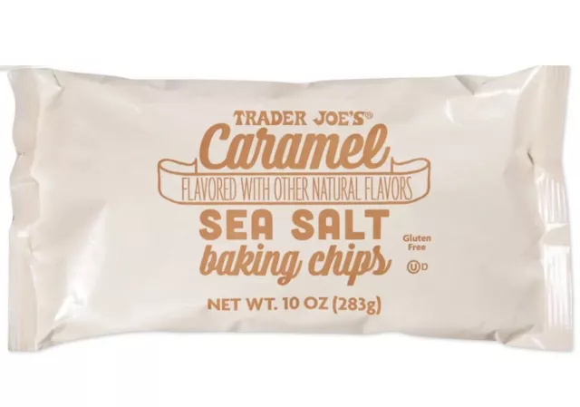 4 Packs Trader Joe's Caramel Sea Salt Baking Chips 10oz Recipes Cookies Snacking
