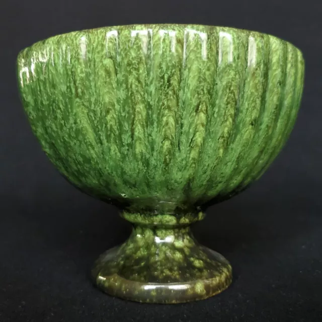 Vintage Haeger Pottery Green Ribbed Speckled Pedestal Planter Vase 5" x 6.25"