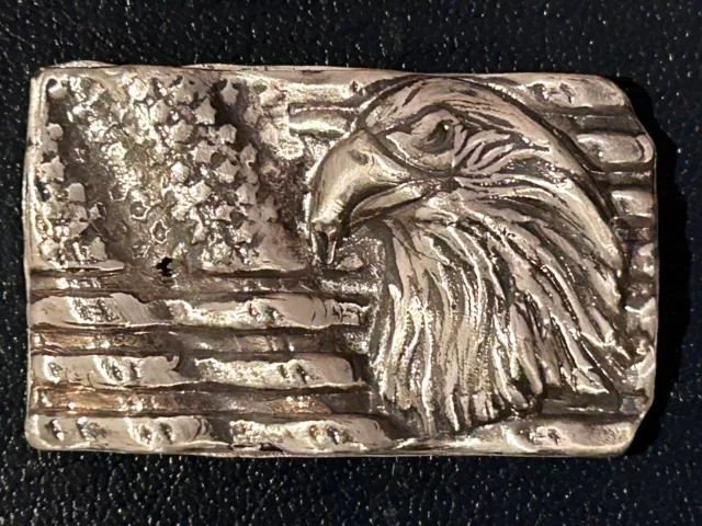 5 oz Silver Waving American Flag Bald Eagle High Relief Art Bar Just Beautiful