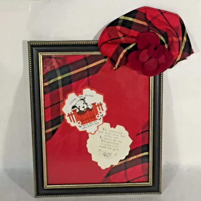 Carte de la Saint-Valentin vintage encadrée art déco Scottie Dog velours fleur buffle plaid
