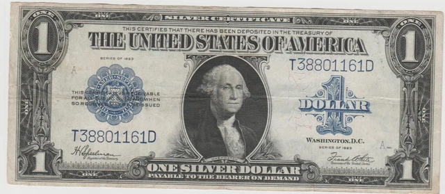 1923 $1 One Dollar Silver Certificate Note Horse Blanket Large Size Banknote.