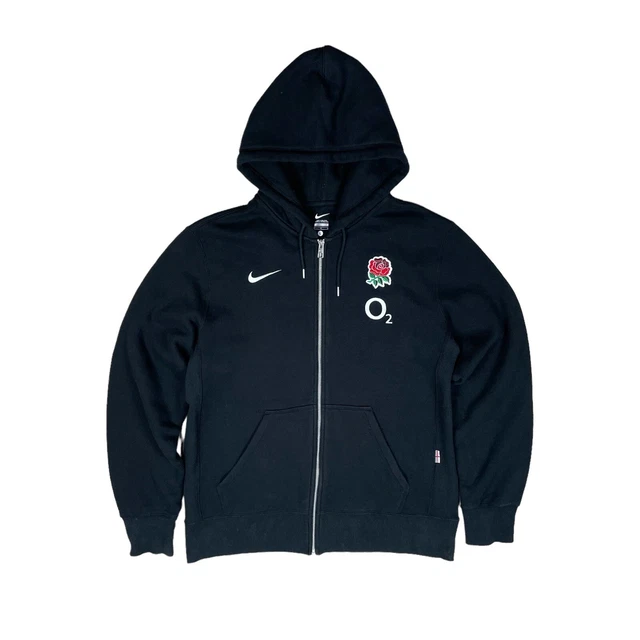 Felpa con cappuccio NIKE England da uomo rugby con cerniera nera in perfette condizioni grande