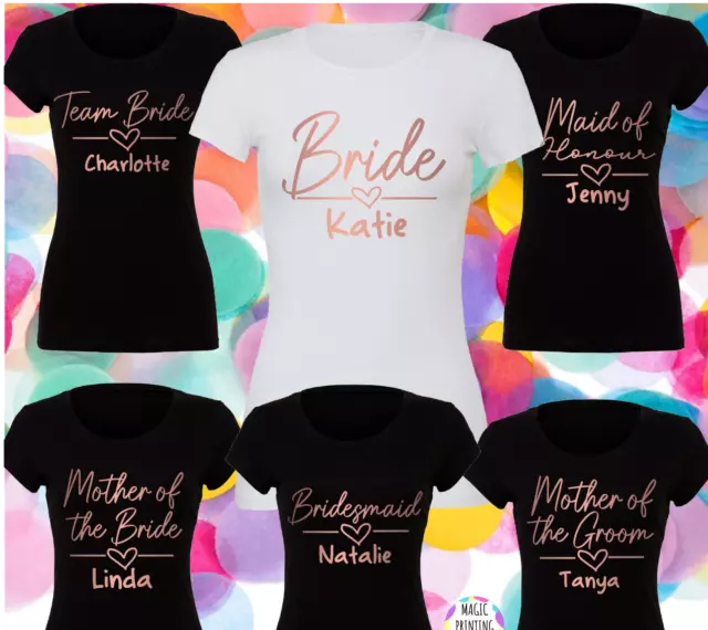 Hen do T-shirts Personalised T-shirt Bride Top Bridal Party  wedding Rose Gold