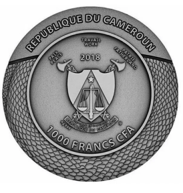 2018 CLADE MORTIS CARVED SKULL 1oz UHR Silver Coin Antiqued Cameroon 3