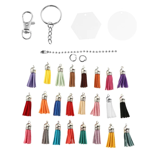 1 juego de colgantes de borla de colores kit de llavero transparente