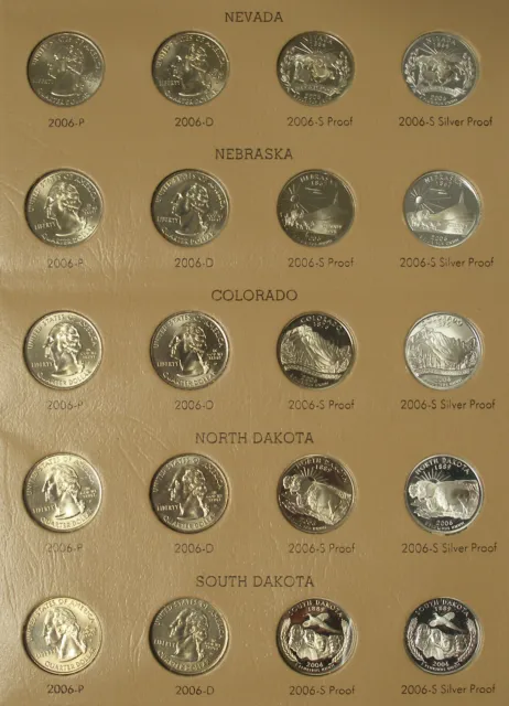 2006 Pds 25C 20 Statehood Quarters Bu Proof And Silver Proof Nv Ne Co Nd Sd