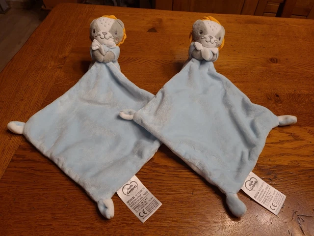 2 Peluche Doudou Lion MOTS D'ENFANTS Leclerc Bleu Blanc  ÉTAT NEUF JAMAIS SERVI