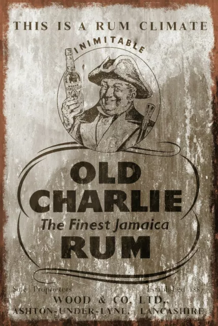 Old Charlie Jamaican Rum Advert Vintage Look Retro Style Metal Sign, bar pub