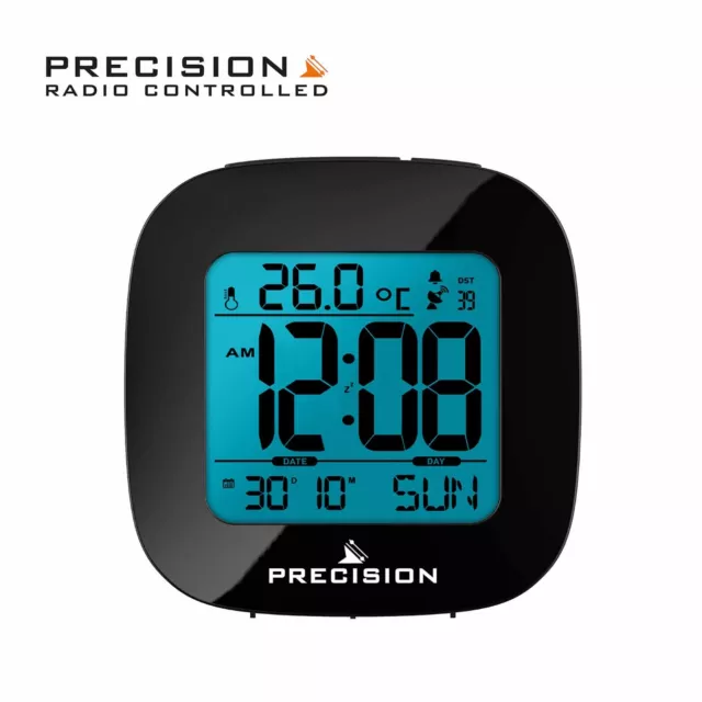 Precision Radio Controlled Digital LCD Alarm Clock - Black AP054