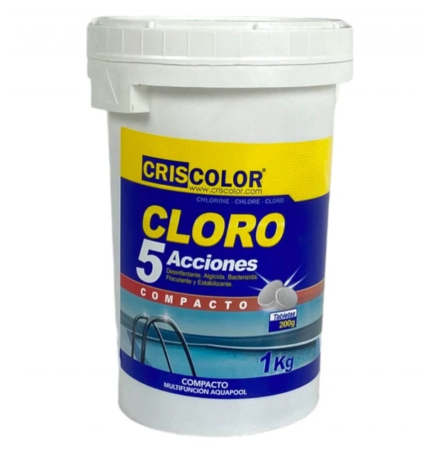 Cloro para piscina multiacción 1kg 5 acciones desinfectante, algicida,