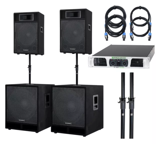 Pack Sono 2800 W Kit PA Haut-Parleurs Subwoofer Enceintes Amplificateur Cables