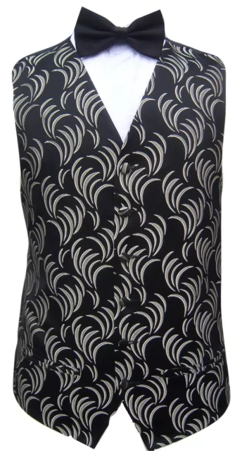 Uomo Nero Argento Mulinello Abito Smoking Elegante da Cerimonia Gilet S M L XL