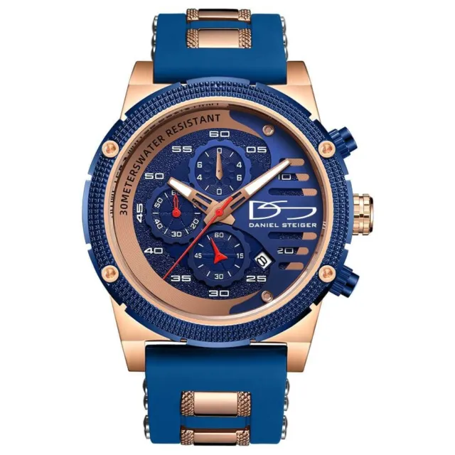 DANIEL STEIGER RENEGADE Rose Gold & Blue Men's Chronograph Watch 9346BM NWB