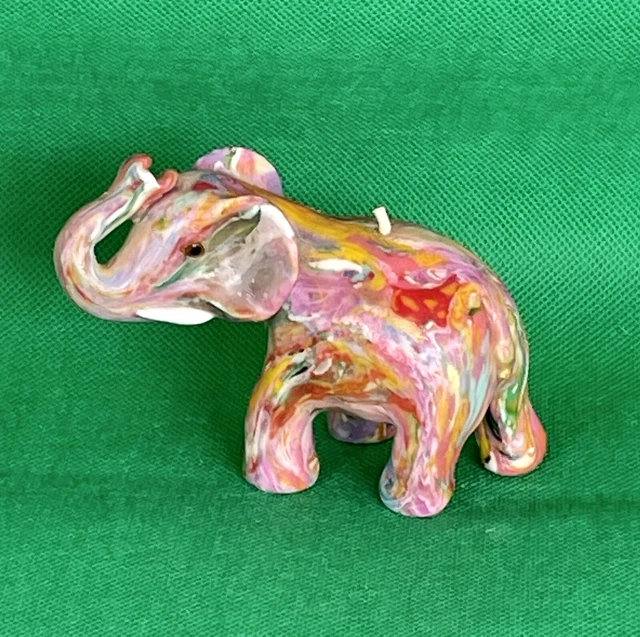 Vintage 60’s Tie Dye Good Fortune Elephant Candle 2.75”H (DD)