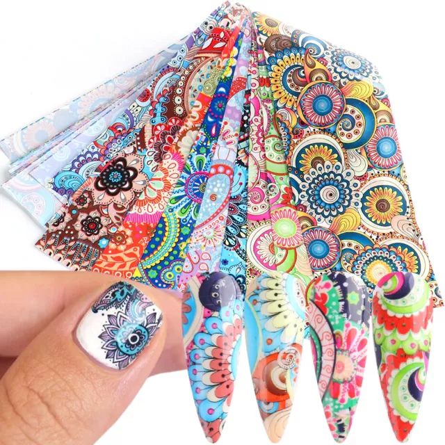 10 láminas mixtas para arte en uñas mandala 🙂 lámina de transferencia de uñas 🙂 calcomanía pegatina de brillo