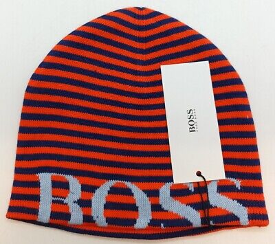 Cappello berretto per bambini Hugo Boss (taglia: 52 cm) a righe blu e arancione - NUOVO con ETICHETTE