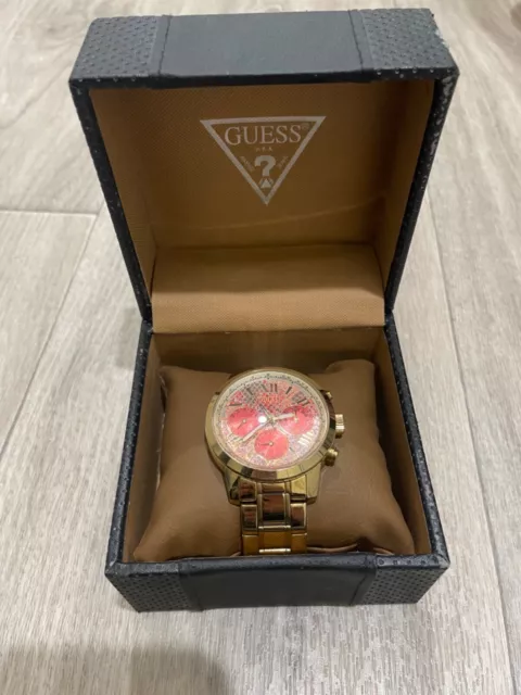 GUESS Waterpro Stainless Steel Day & Date Quartz Watch Rose Gold SS Band