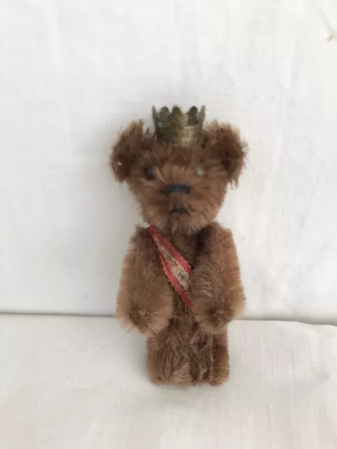 Original Antique Vintage Schuco Miniature Teddy Bear With Berlin Sash And Crown