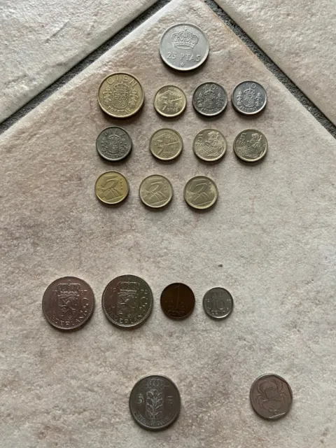 lotto 18 vecchie monete europee pre euro spagna olanda belgio malta